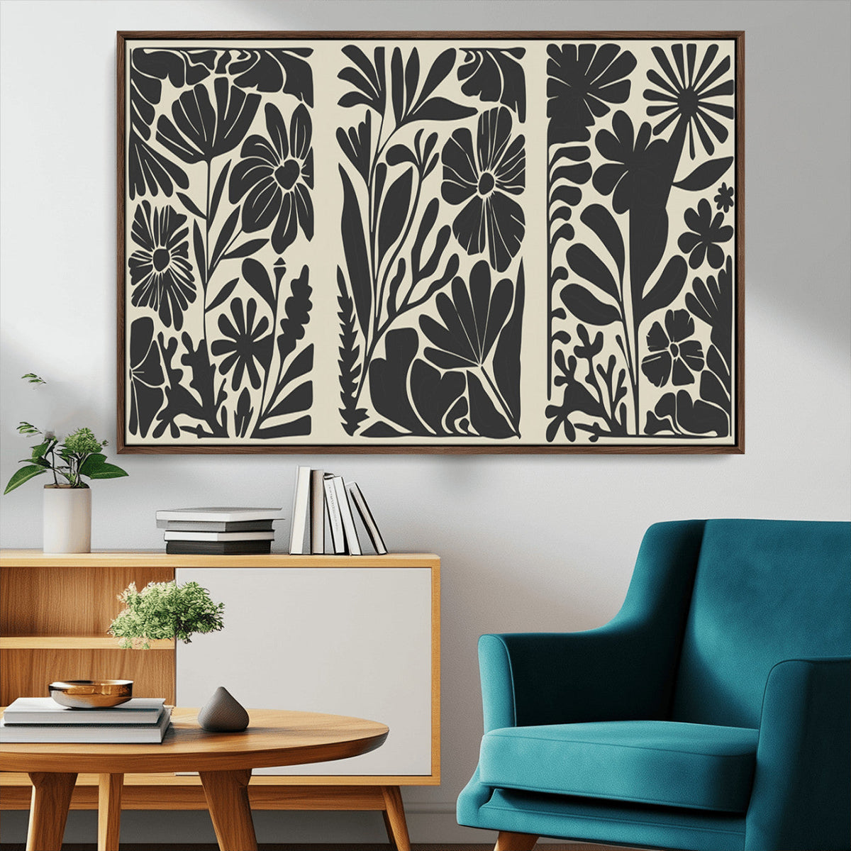 Modern Botanical Wall Art - Floral Black and White Canvas