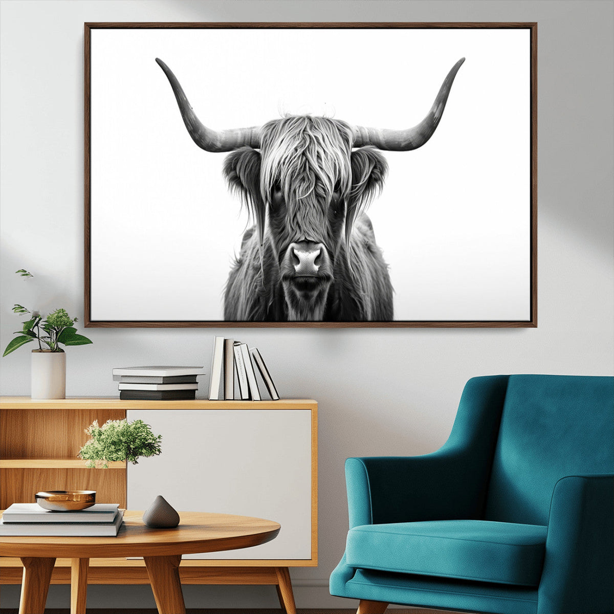 Highland Wall Art Canvas Print – Minimalist Black and White