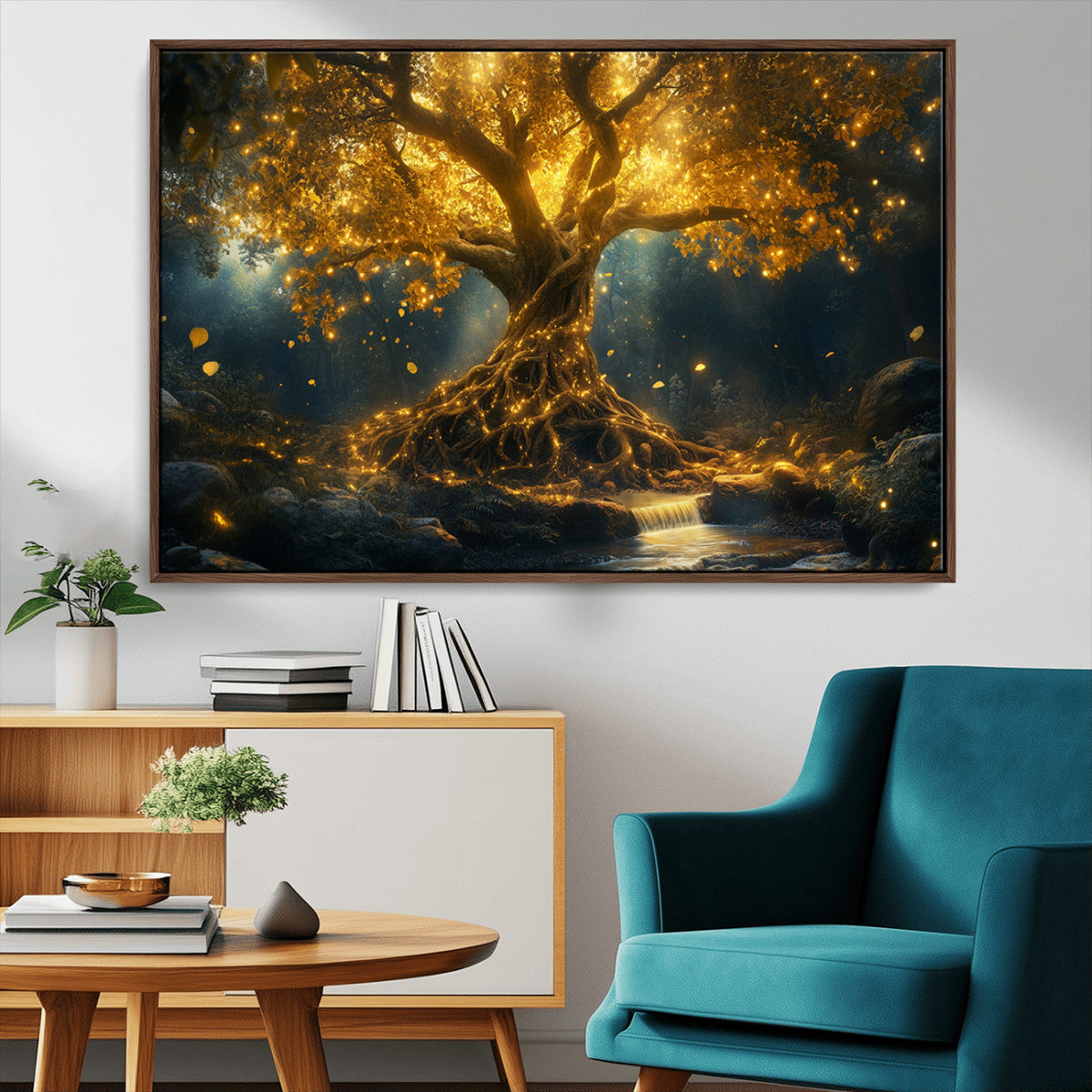 Golden Tree of Life Canvas Wall Art Print - Majestic Glowing