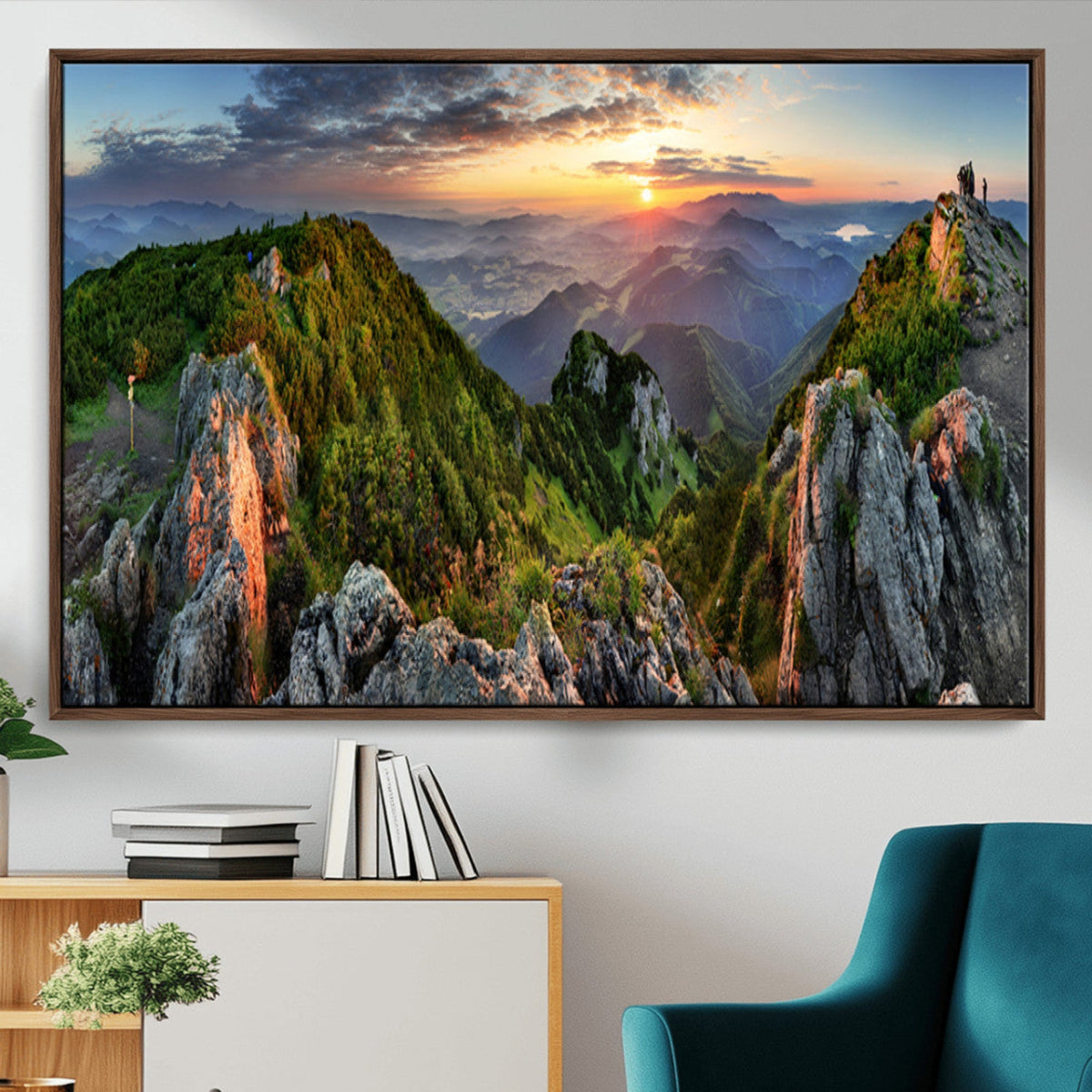 Mountain Sunset Panoramic Wall Art Canvas Print – Framed