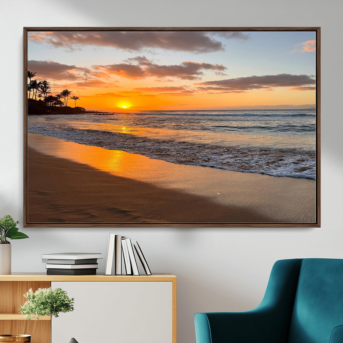 Tropical Beach Wall Art – Framed Sunset Ocean Canvas