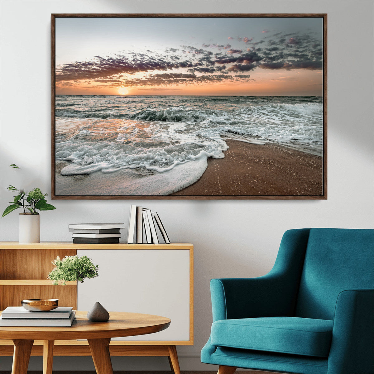 Ocean Sunset Wall Art Canvas Print – Framed Beach Waves