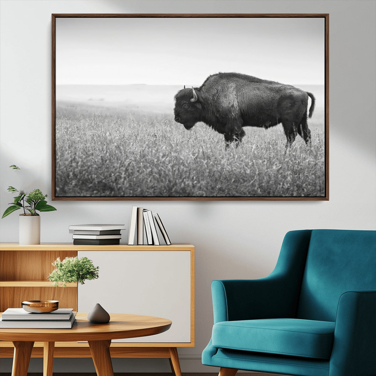 Bison Wall Art Canvas Print – Framed Rustic Wildlife Scene