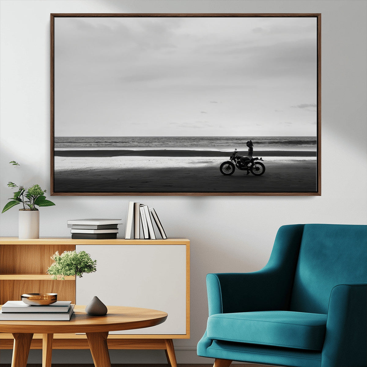 Motorcycle Beach Wall Art Canvas Print – Framed Vintage
