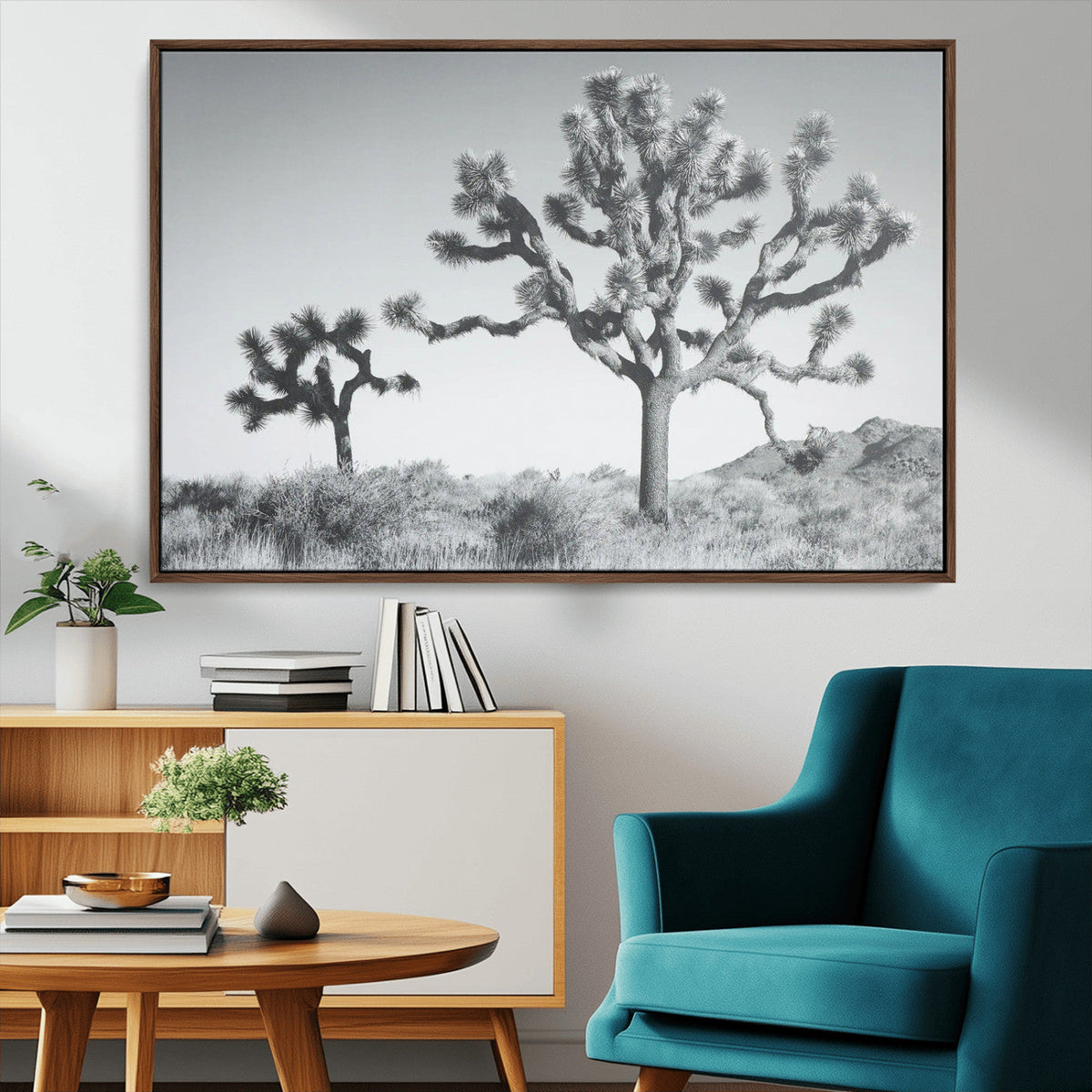 Joshua Tree Wall Art Canvas Print – Framed Black White