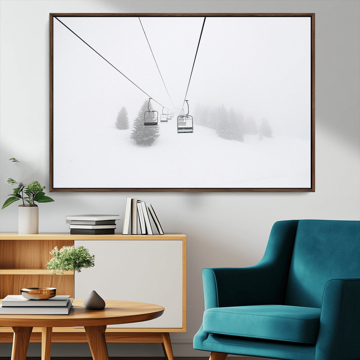 Ski Lift Wall Art Canvas Print – Snowy Alpine Landscape