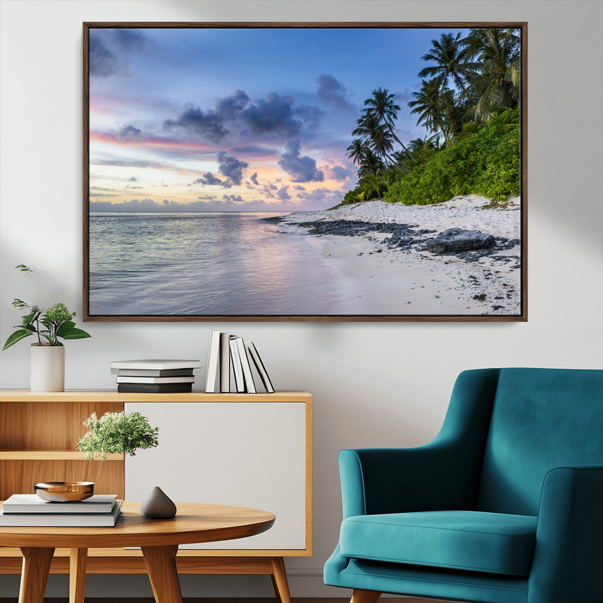 Tropical Beach Wall Art Canvas Print – Framed Sunset Glow