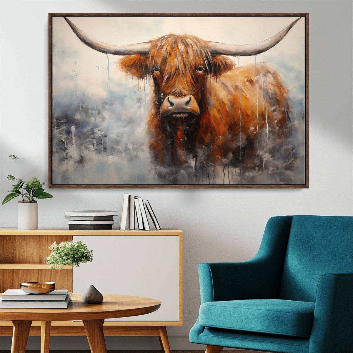 Scottish Highland Wall Art Canvas Print, Framed Longhorn Art