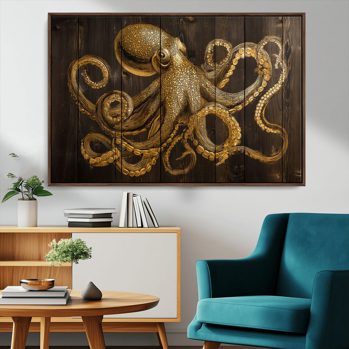 Octopus Wall Art Canvas Print – Wooden Art Sea Creature
