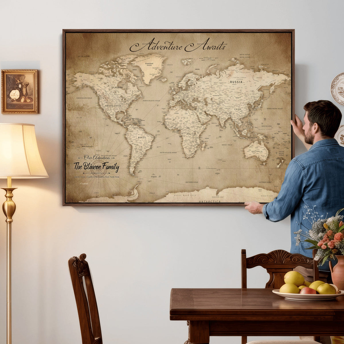 Personalized World Map Wall Art – Customizable Push Pin Map