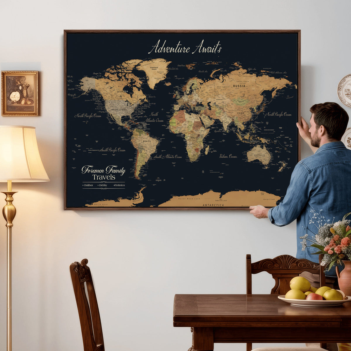 Personalized Family Travel Map Canvas – Custom Framed Push