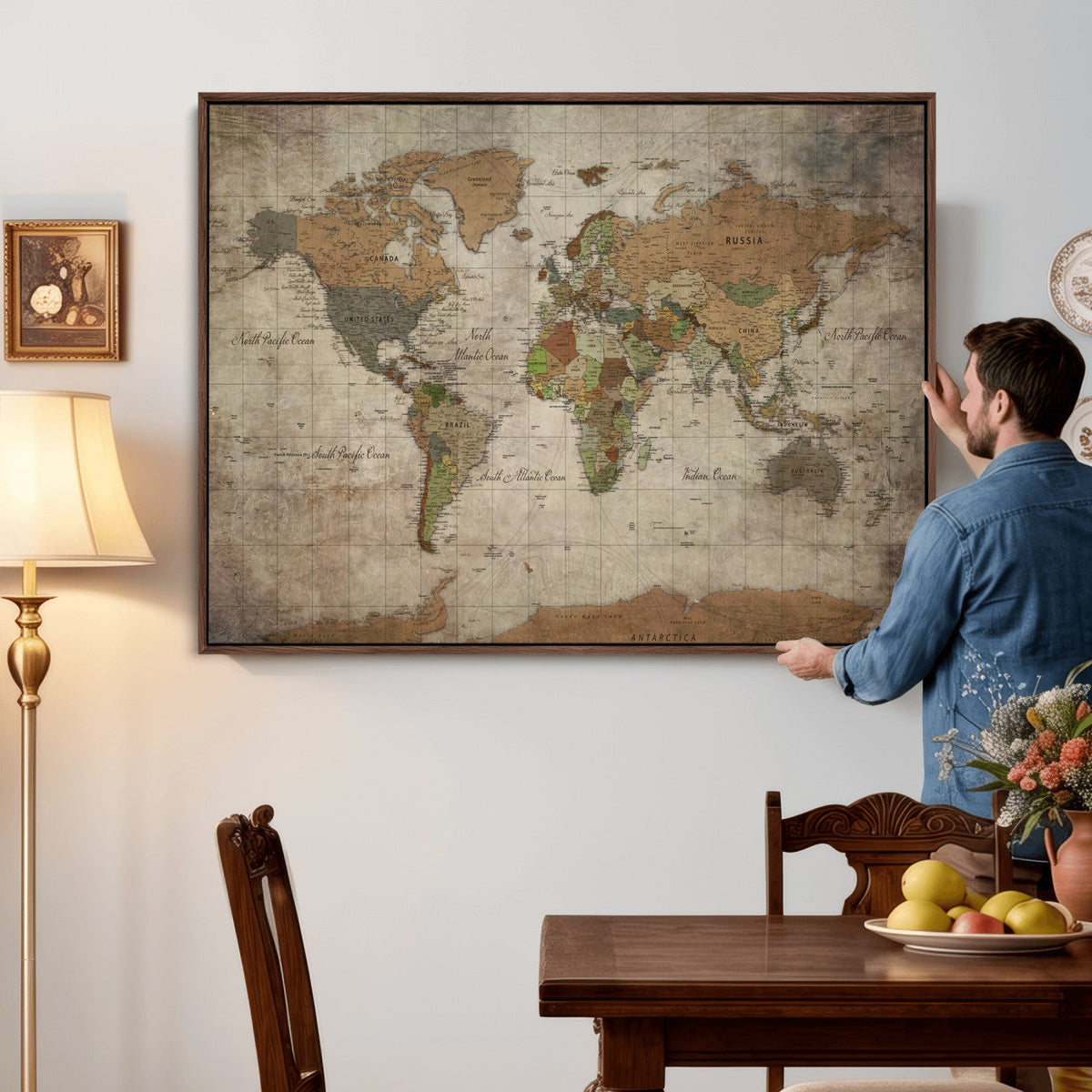 World Map Canvas Print – Framed Travel Map Wall Art for