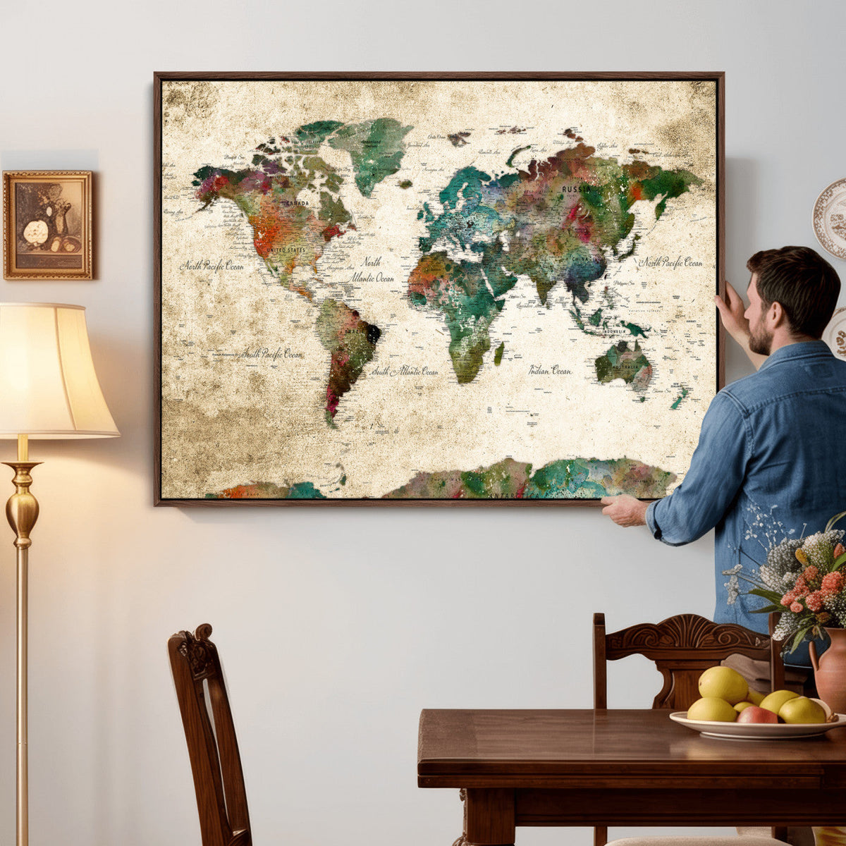 World Map Canvas Print – Framed Detailed Map of the World