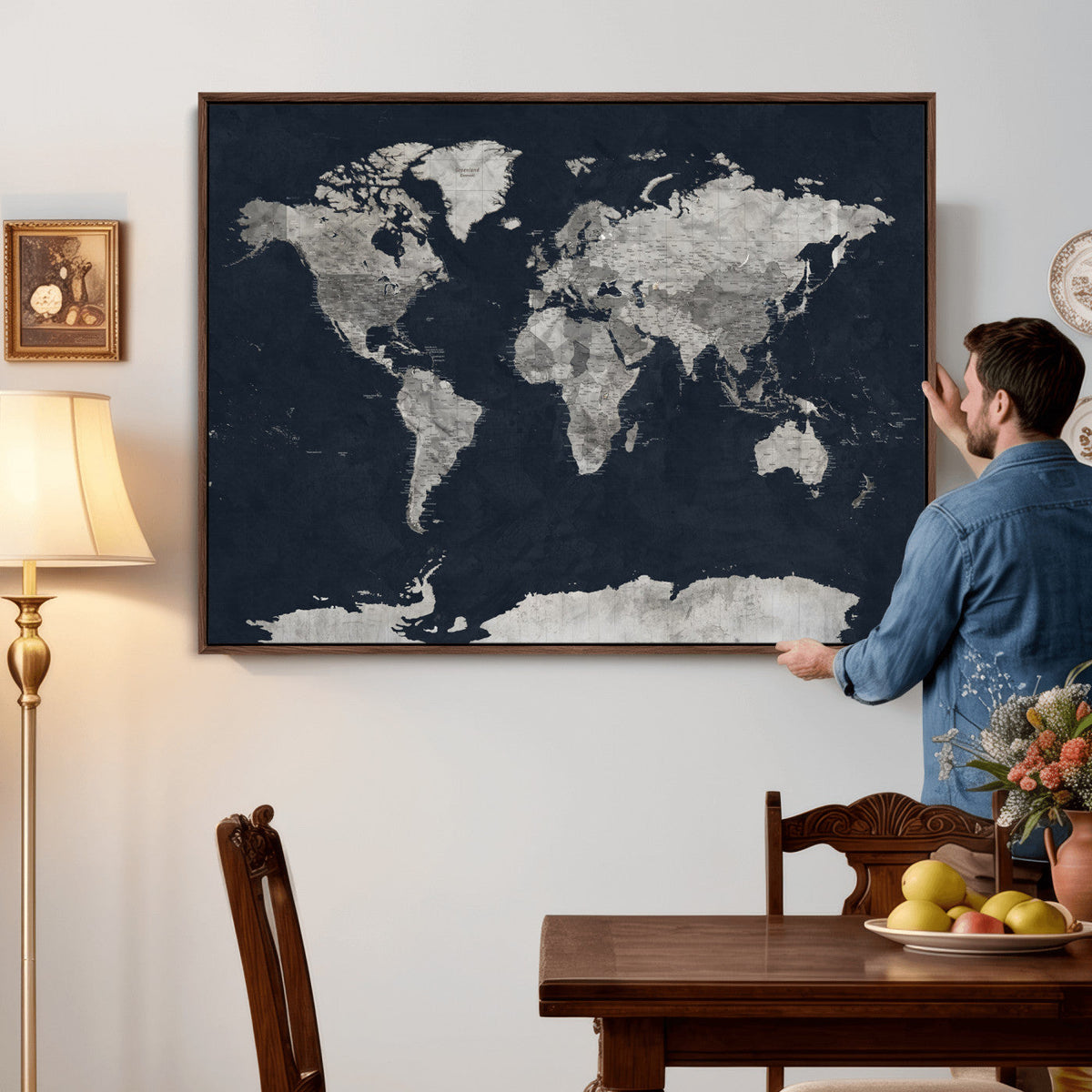 Colorful Watercolor World Map Canvas Print – Vibrant Framed
