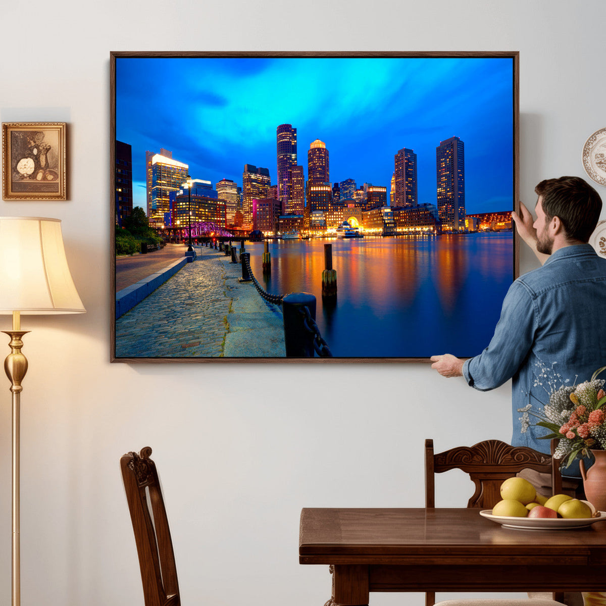 Boston Wall Art Canvas Print, Boston City Downtown Night