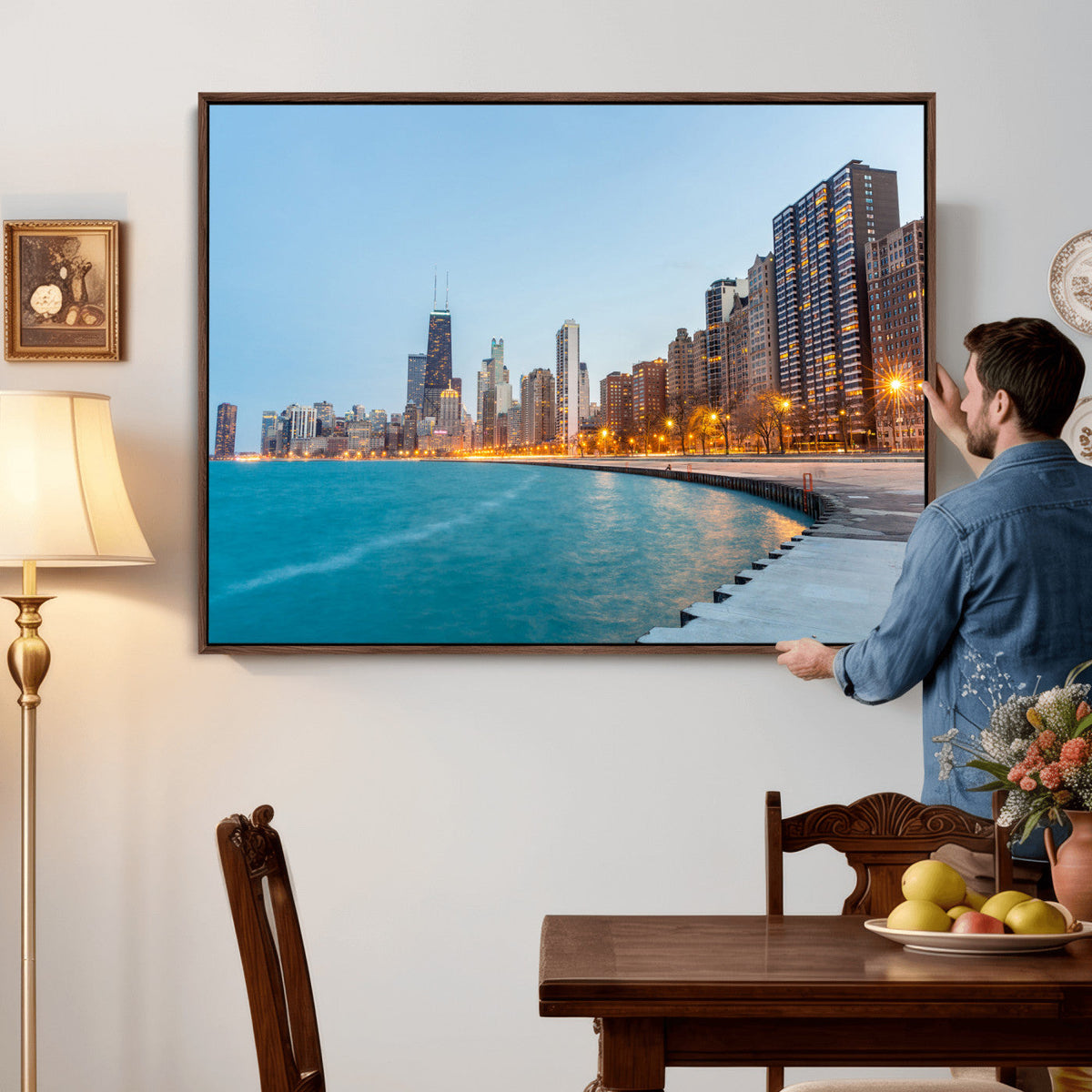 Chicago Wall Art Canvas Print, Chicago City Downtown Night