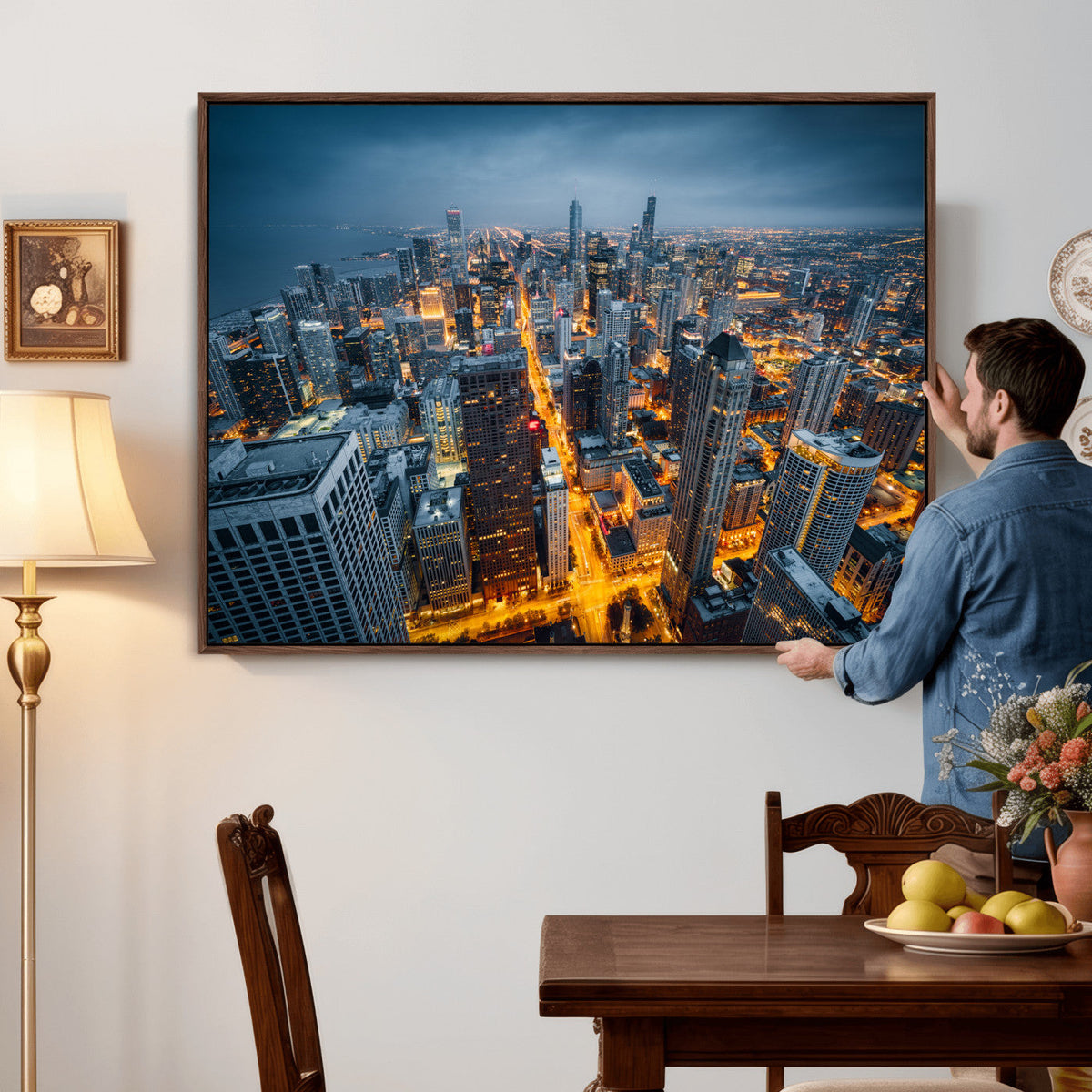 Chicago Wall Art Canvas Print - Chicago City Downtown Night