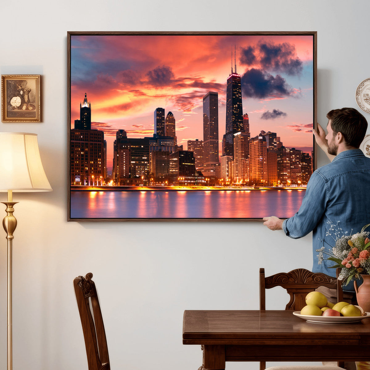 Chicago Wall Art Canvas Print - Chicago City Downtown Night