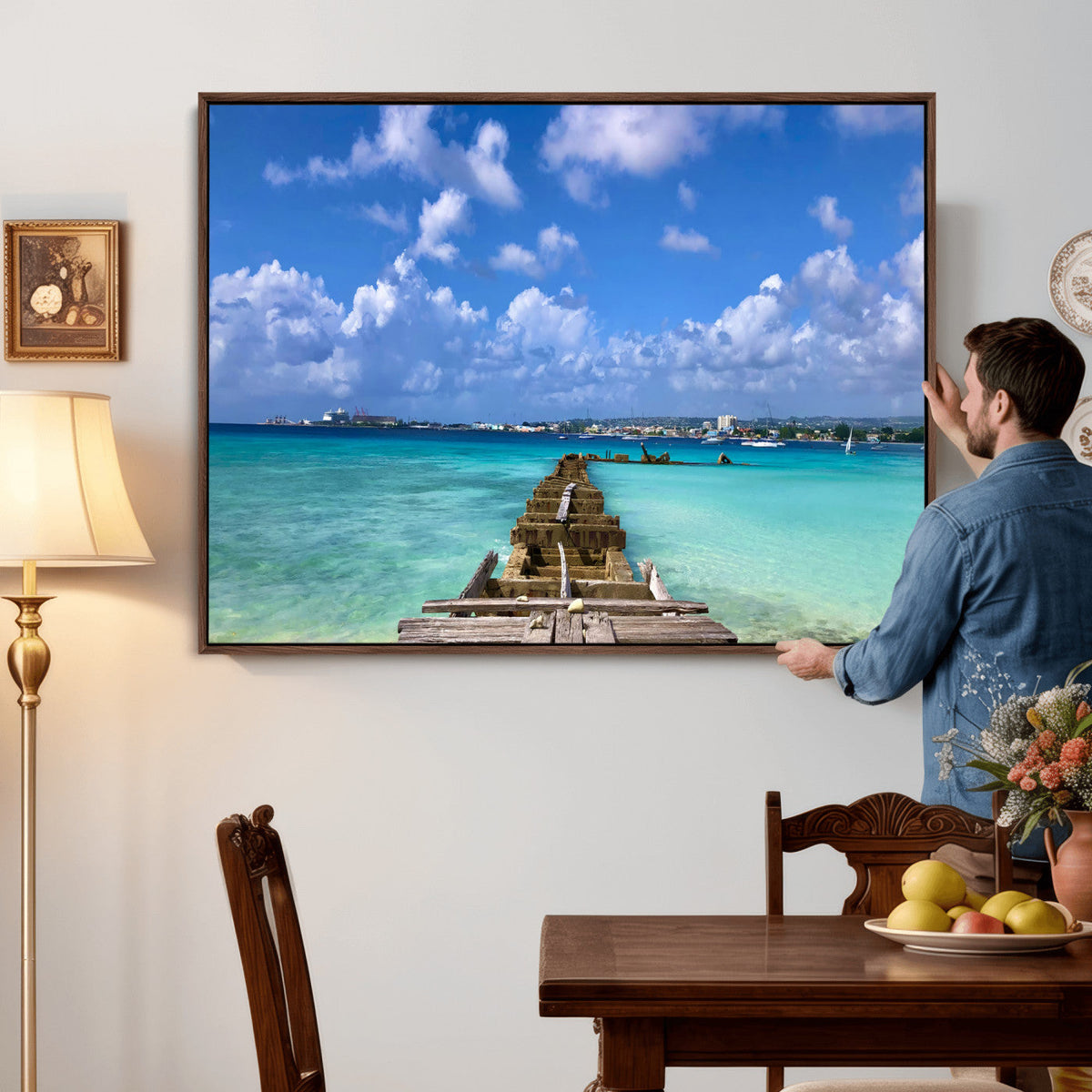 Caribbean Ocean Pier Seascape Wall Art Canvas Print,