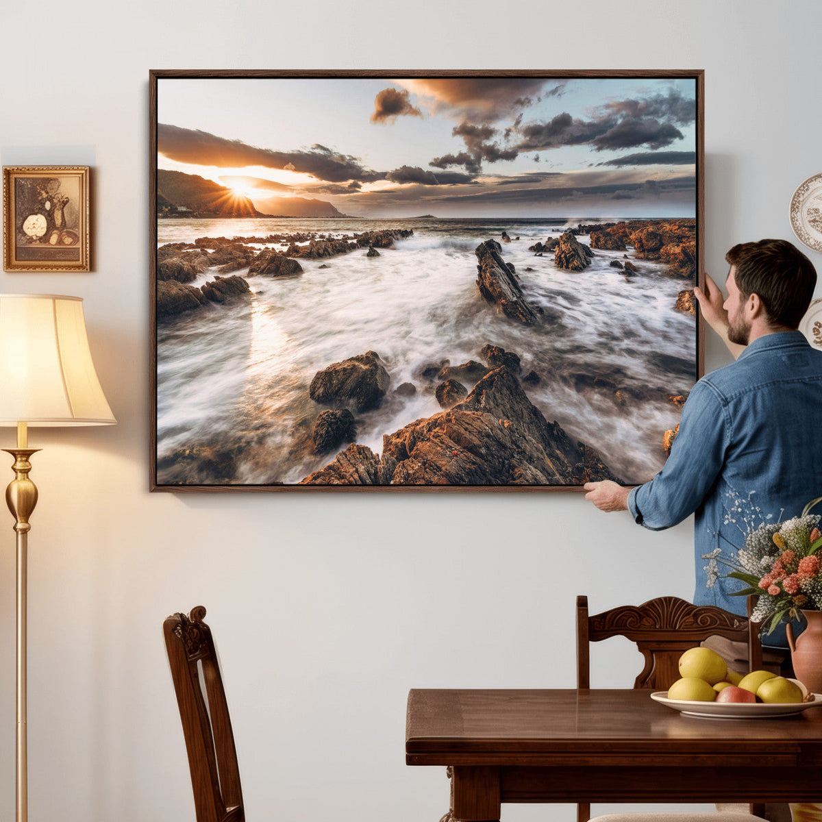 Rocky Coast Ocean Sunset Wall Art Canvas Print, Dramatic