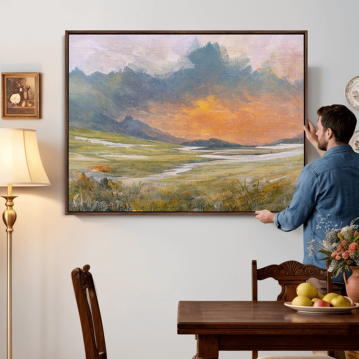 Mountain Sunset Wall Art Canvas Print Vintage Landscape