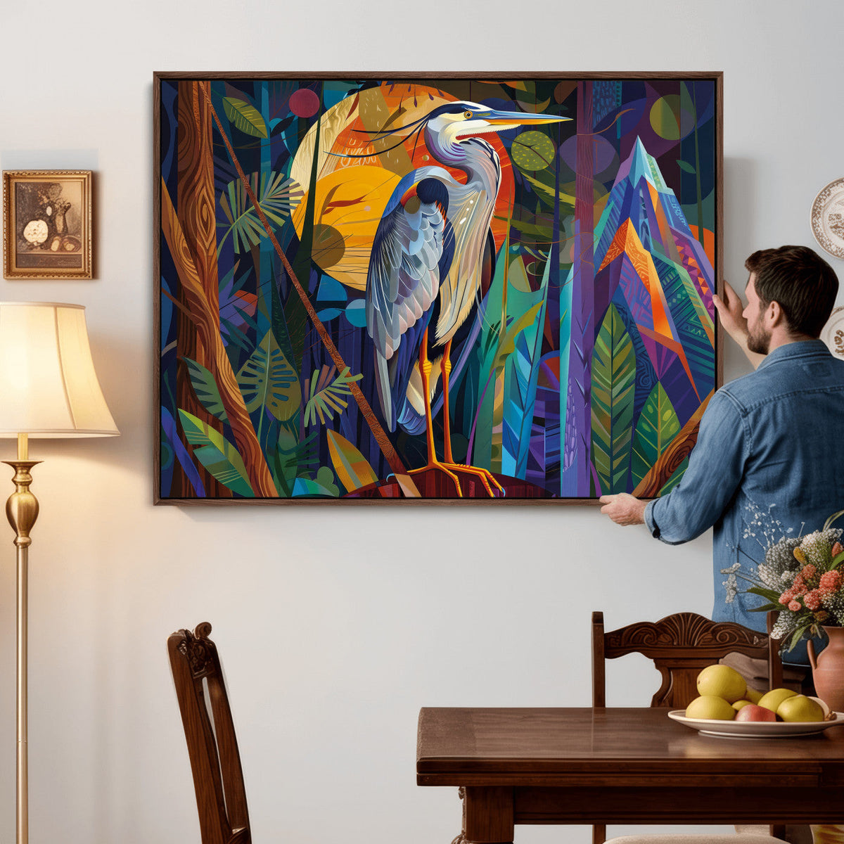 Colorful Heron Wall Art Canvas Print Tropical Bird Abstract