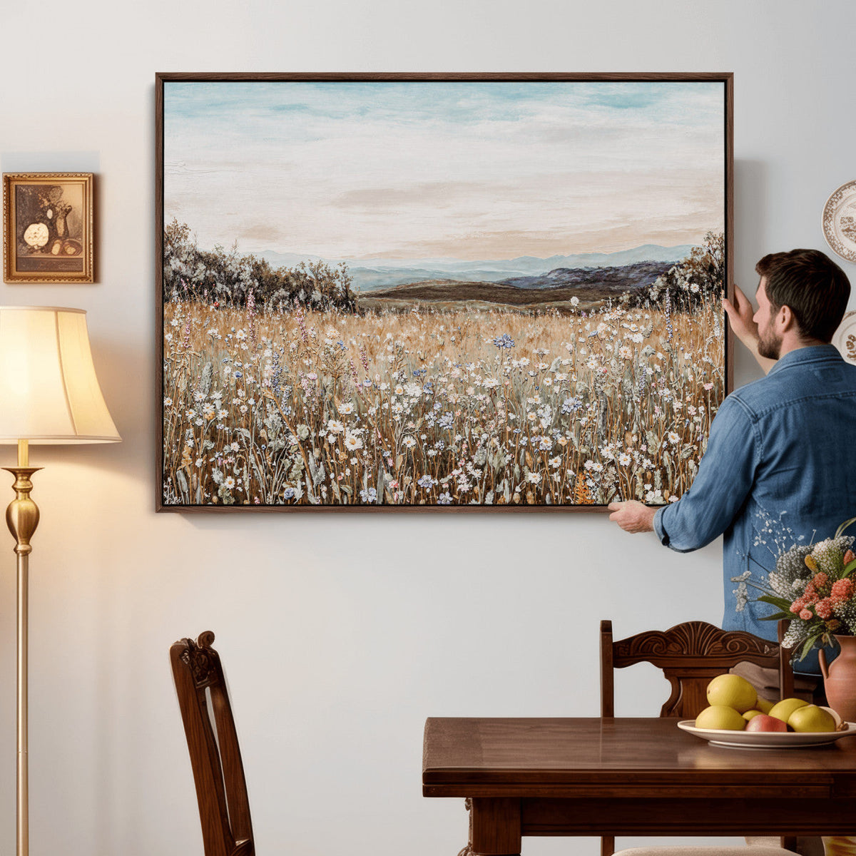 Neutral Wildflower Field Canvas Wall Art — Beige Earth Tone