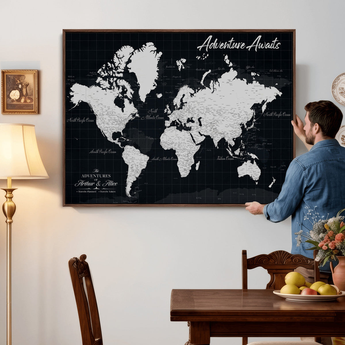 Personalized Push Pin World Map Canvas Wall Art Couples