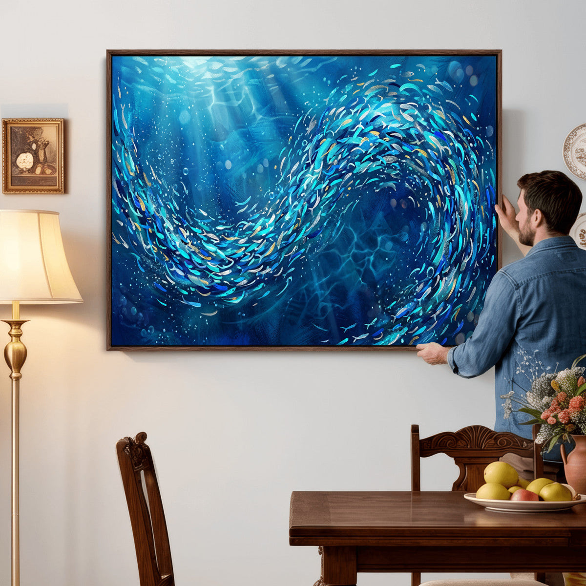 School of Fish Canvas Print | Blue Ocean Underwater Wall Art