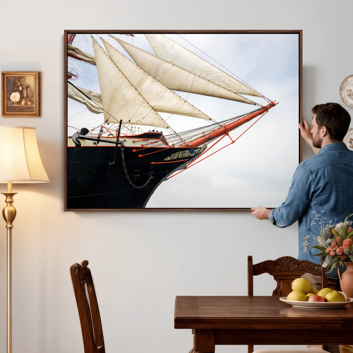 Sailboat Wall Art Canvas Print, Vintage Ship Bow Framed