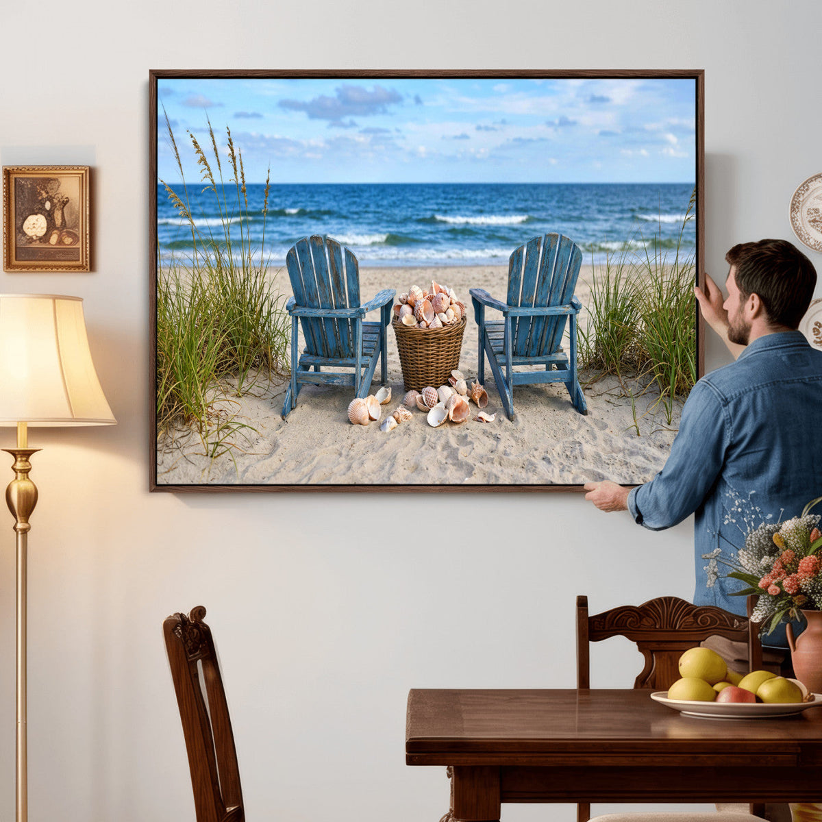 Large Beach Canvas Wall Art Coastal Adirondack Chairs Ocean