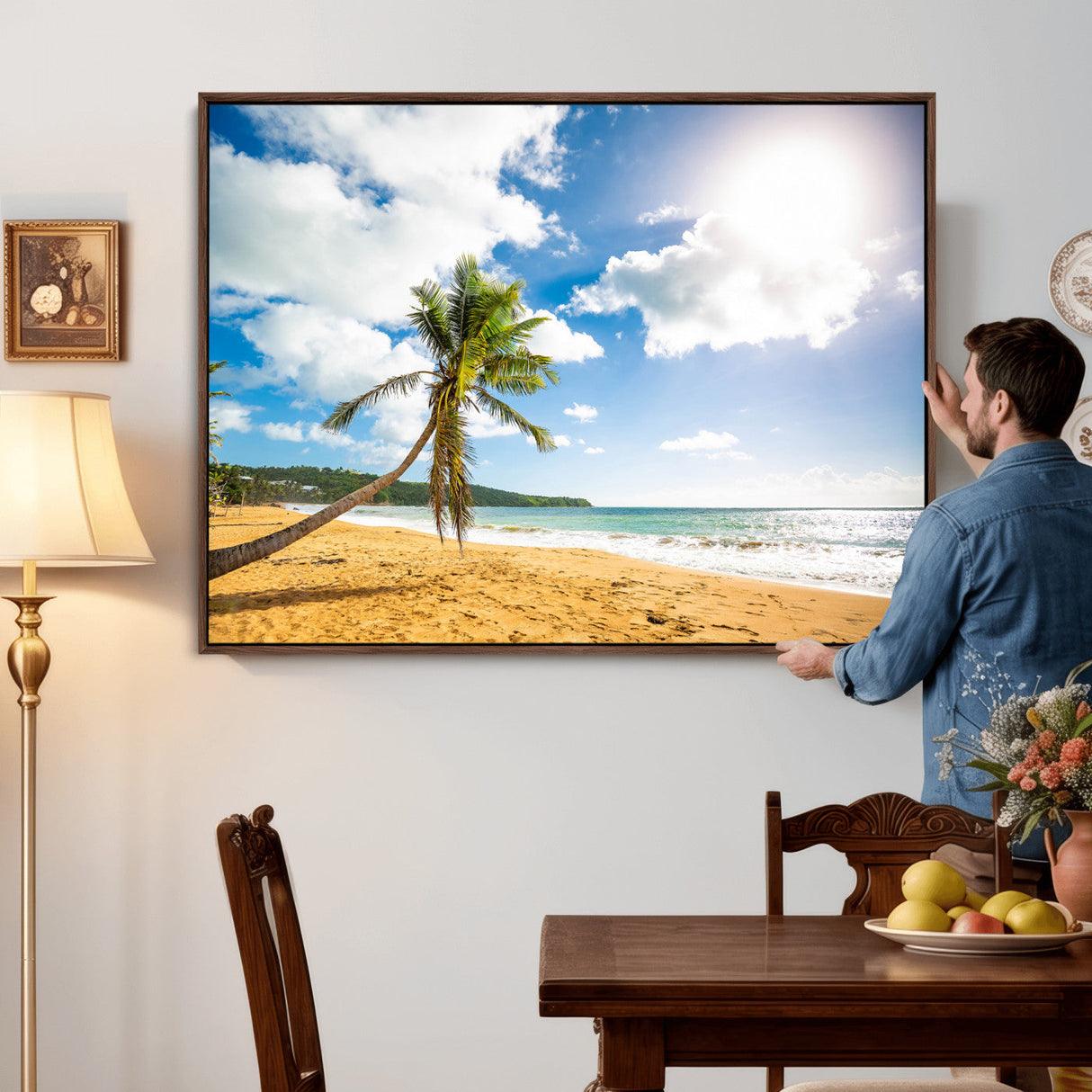 Tropical Beach Canvas Wall Art, Palm Tree Ocean Photo Print, Coastal Living Room Decor, Turquoise Sea Beach House Art, Summer Wall Art