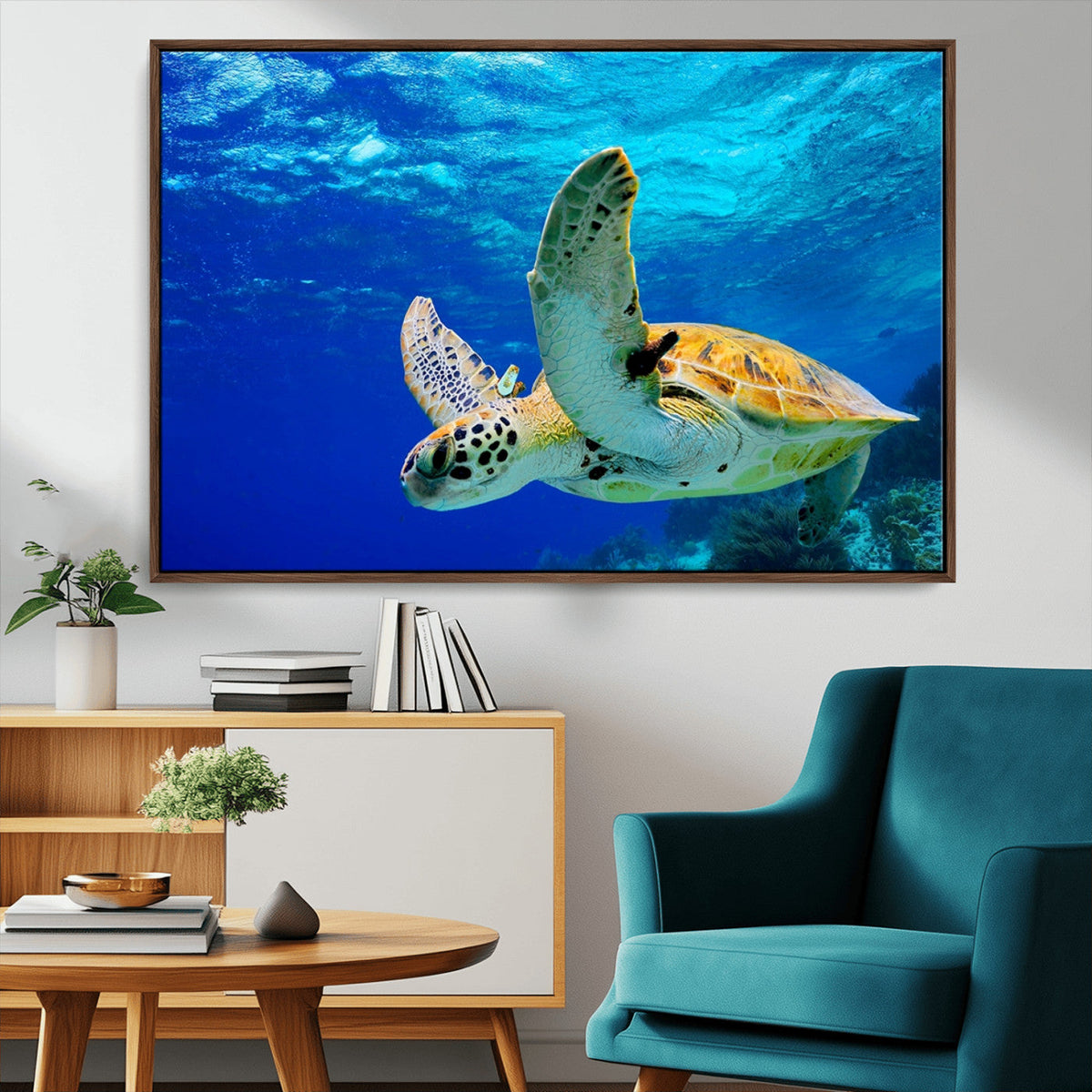 Sea Turtle Wall Art Canvas Print, Sea life in the Ocean Wall