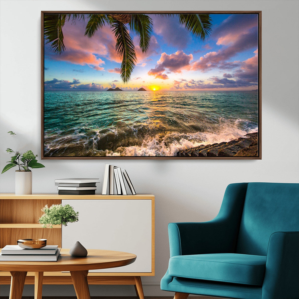 Framed Tropical Sunset Art Canvas Print