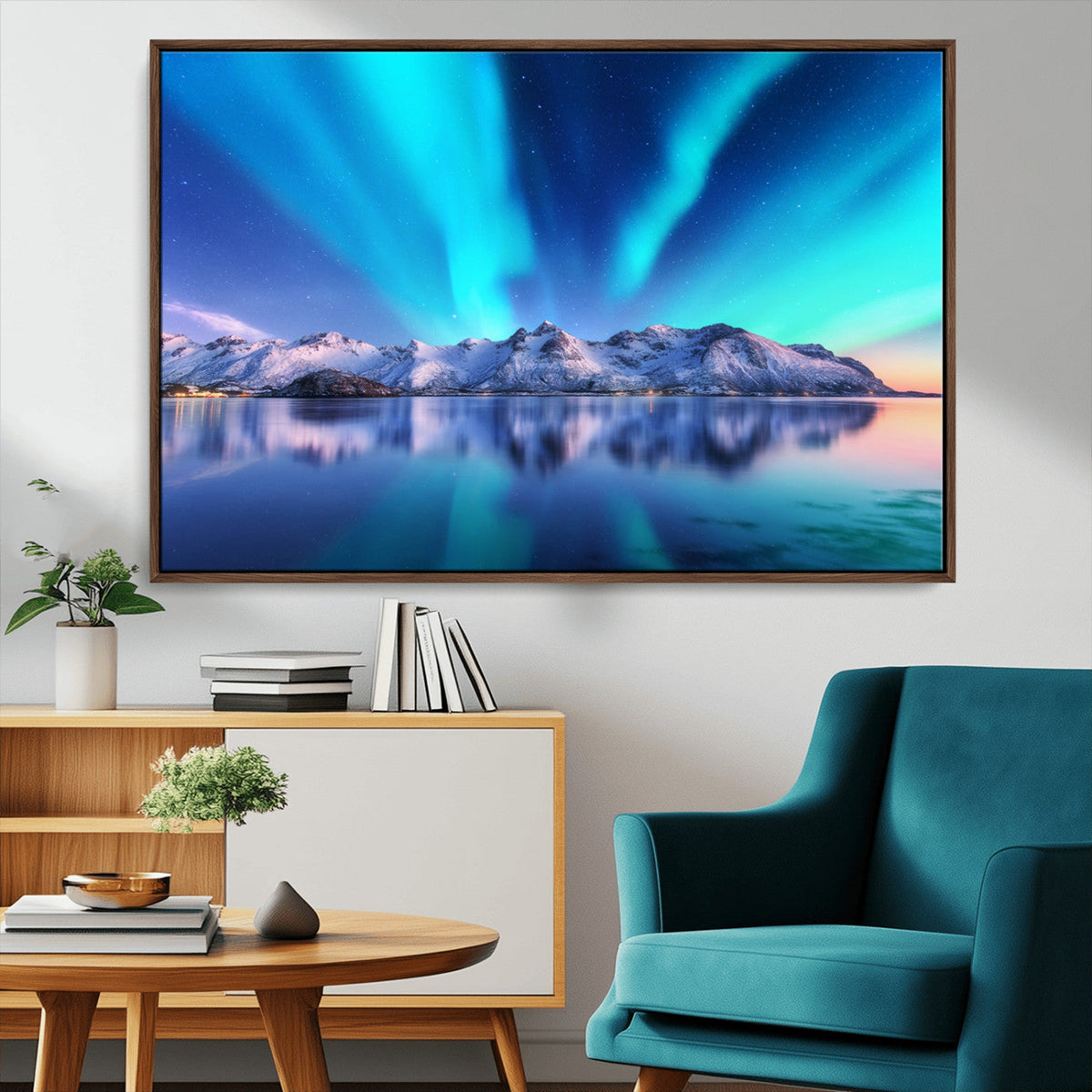 Northern Lights above Mountain Wall Art, Northern Lights