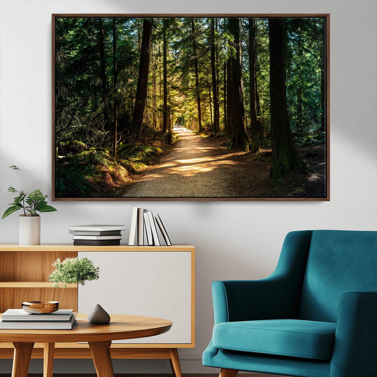 Sunlit Forest Pathway Canvas Print | 3 Panel Large Nature