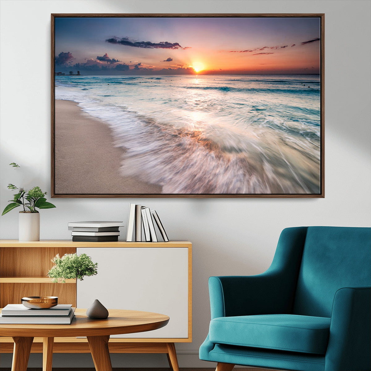 Sunset Beach Wall Art – Soothing Coastal Landscape, Ready to