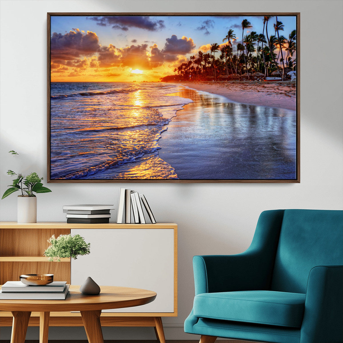 Serene Beach Sunset Wall Art Canvas- Coastal Seascape Print
