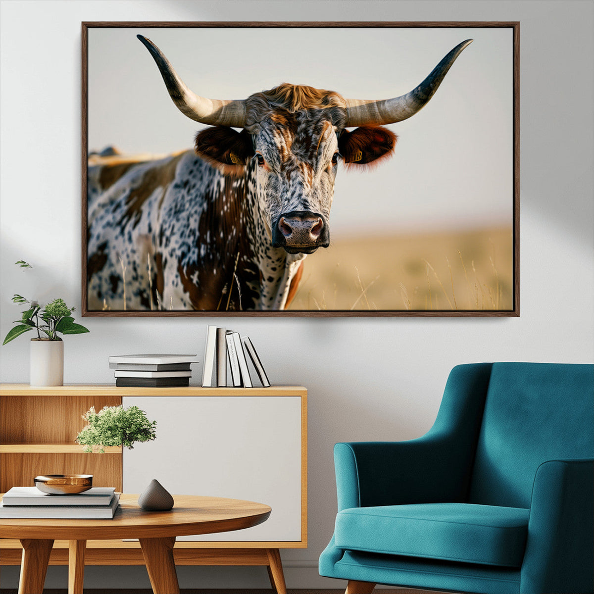 Texas Bull Longhorn Wall Art Canvas Print for Farm House