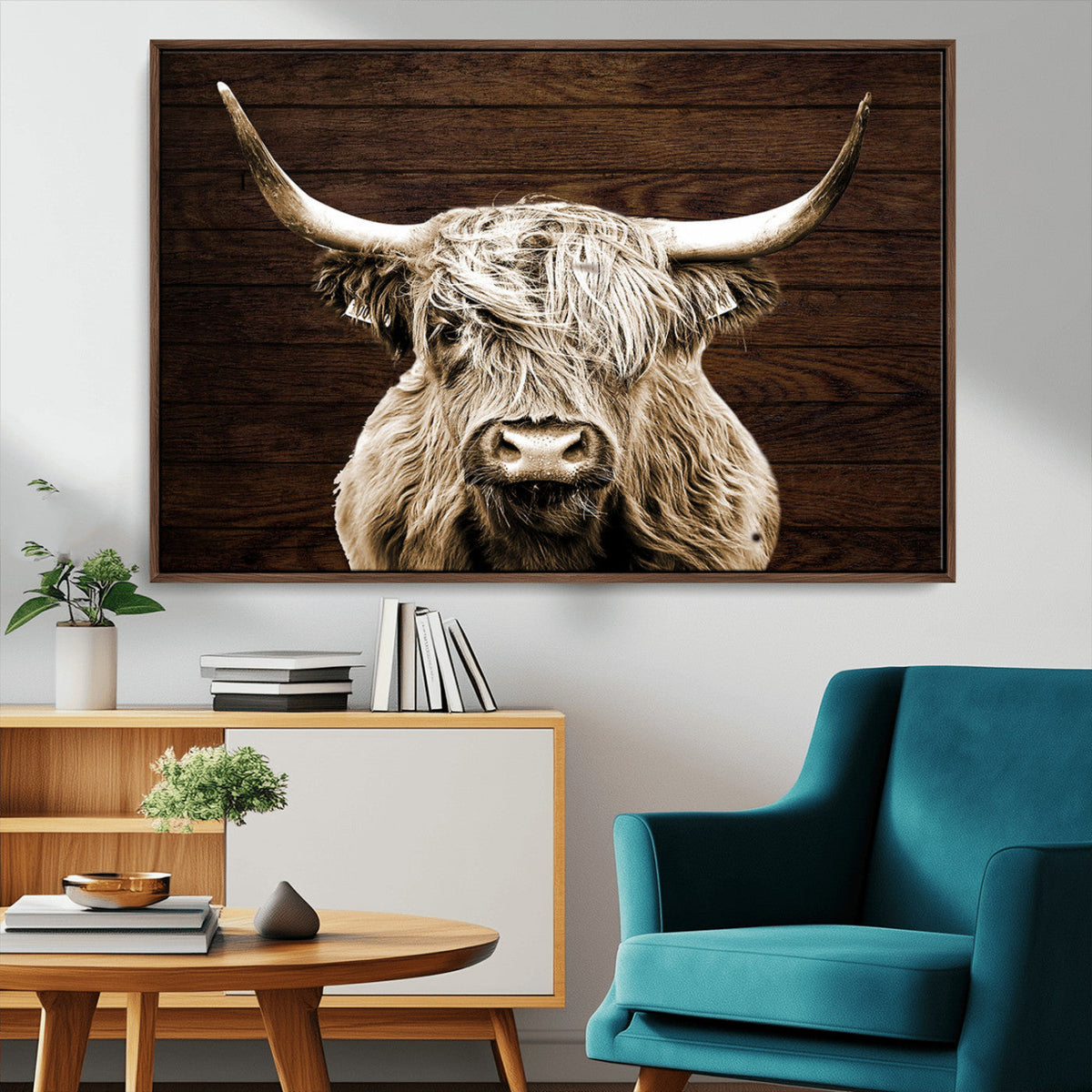 Highland Cow Wall Art Canvas Print, Rustic Farmhouse Decor,
