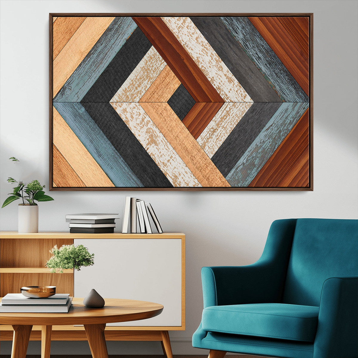 Geometric Wood Art Wall Decor Canvas Print, Rustic Wooden