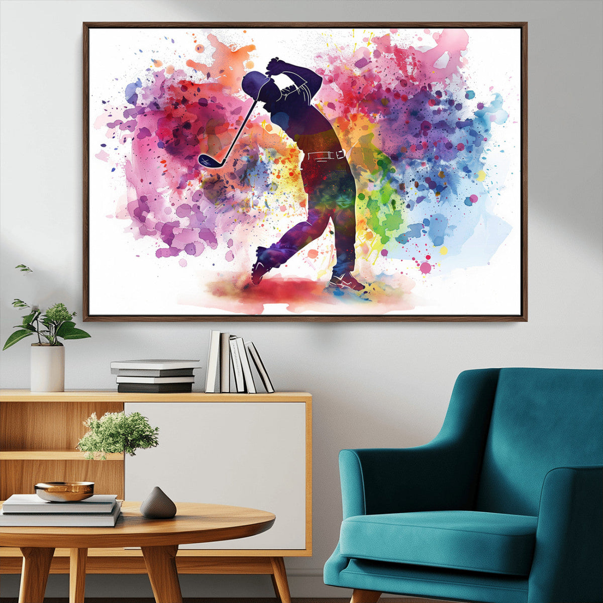 Colorful Golfer Swing Wall Art Canvas Print - Ready to Hang,