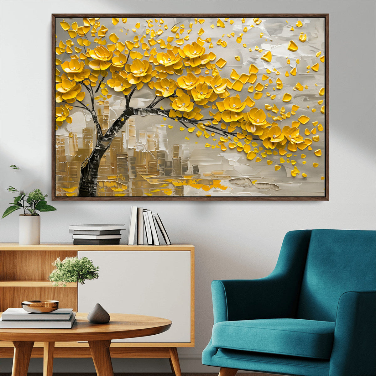 Yellow Blossom Tree Canvas Wall Art - Floral Abstract Modern