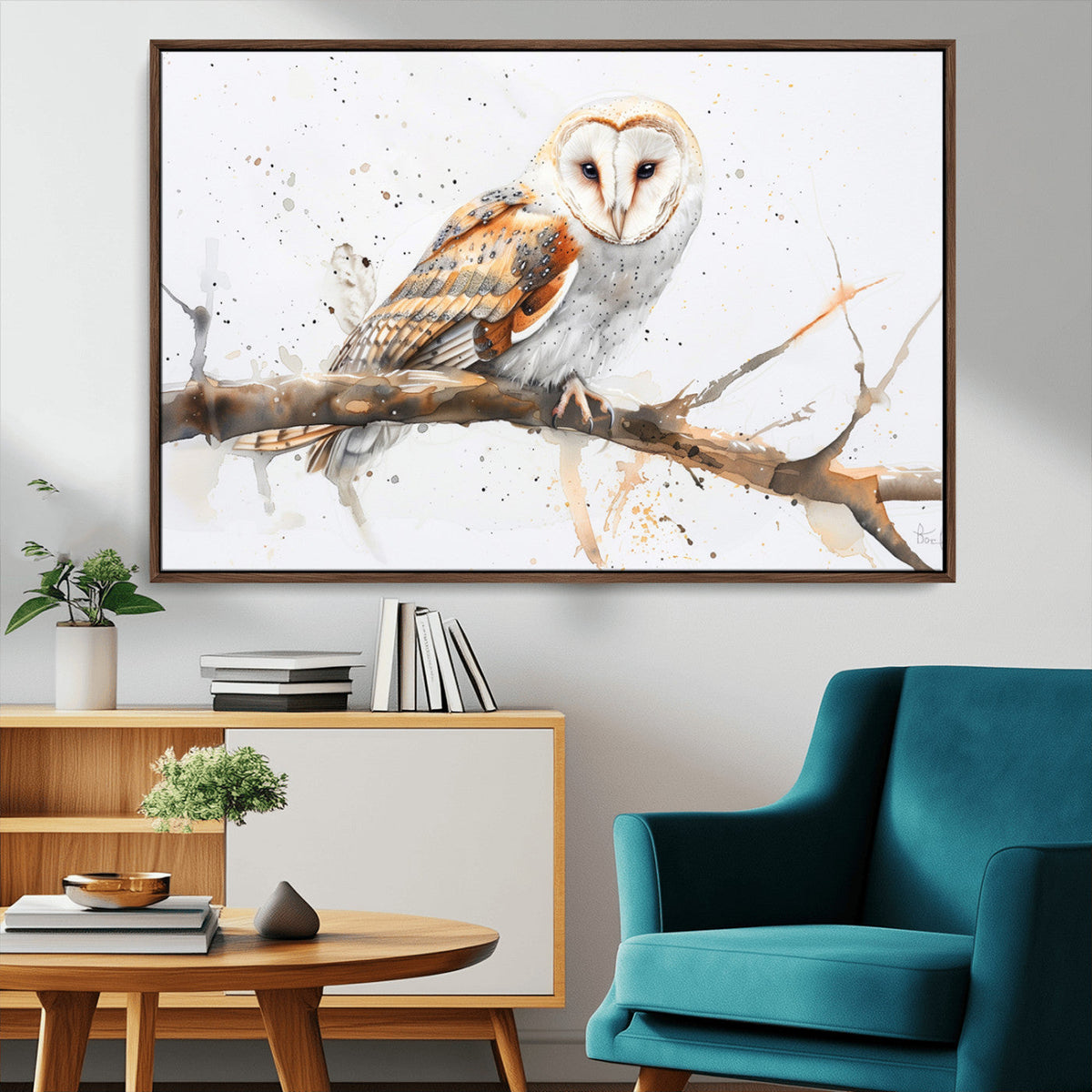 Barn Owl Wall Art on Branch | Stunning Canvas Print for