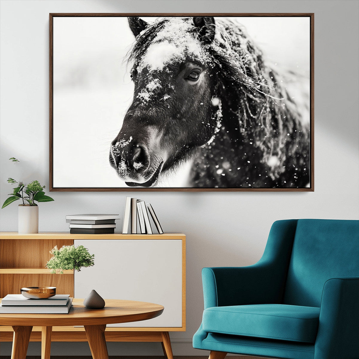 Framed Black and White Horse Wall Art | Ready to Hang and