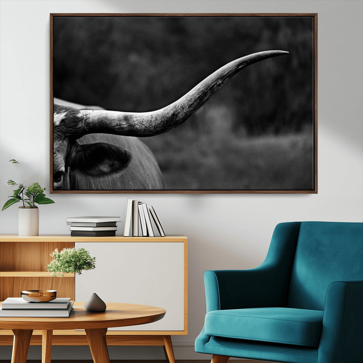 Cow Longhorn Wall Art | Black and White Print | Ready to