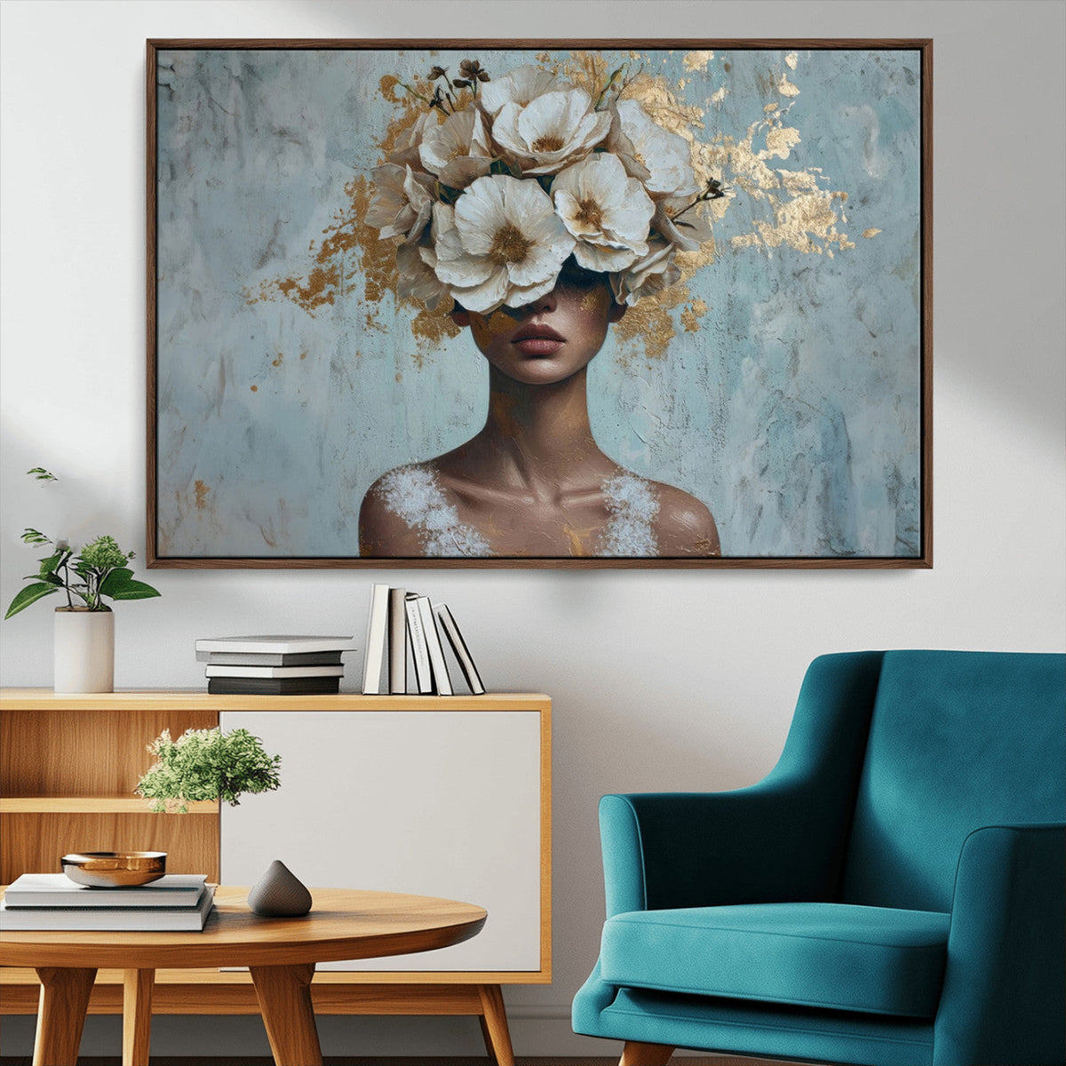 Golden Petal Wall Art - Petal Silhouette Woman Wall Art