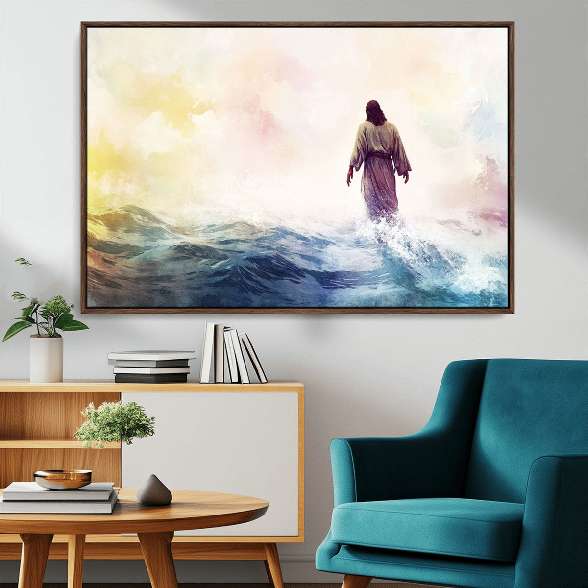 Watercolor Jesus Walking on Water Canvas Print, Christian