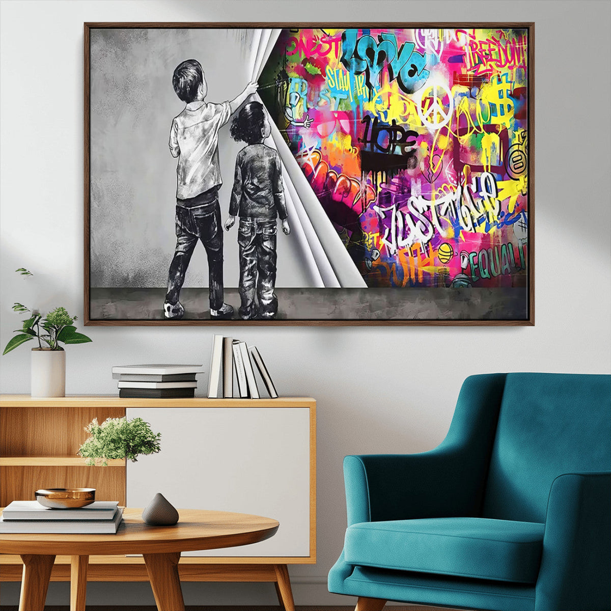 Banksy Print - Street Art Canvas Wall Art - Kids Revealing