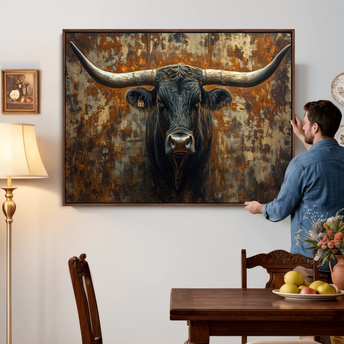 Longhorn Texas Cow Bull Wall Art | Rustic Farmhouse Canvas
